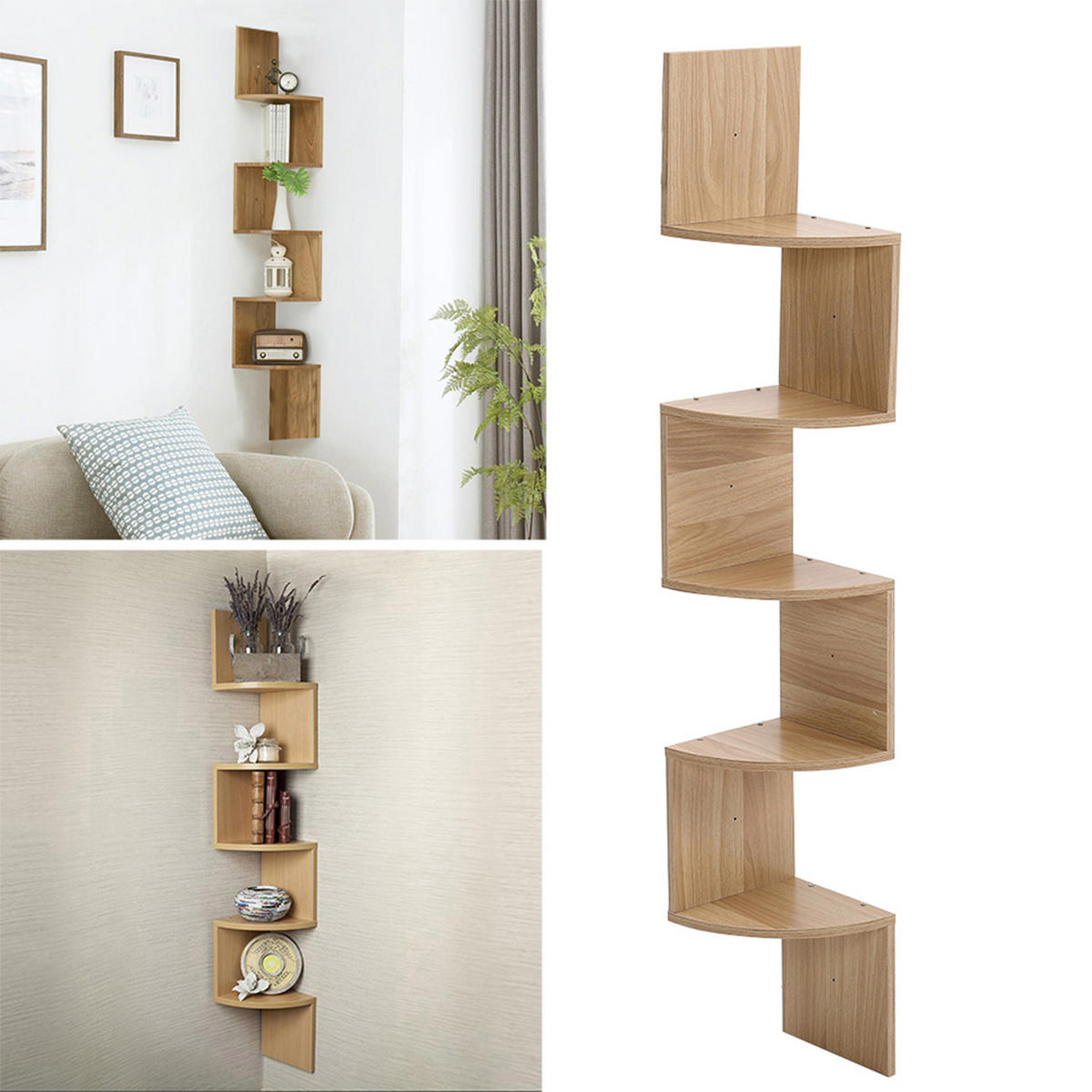 WANDREGAL 5-Stufig aus Holzwerkstoff in Hellbraun Wandmontage Platzsparendes Stufendesign Vielseitig einsetzbar 19,8 x 19,8 x 125 cm - Hellbraun, Holzwerkstoff (19.5/122/19.5cm) - Livingandhome