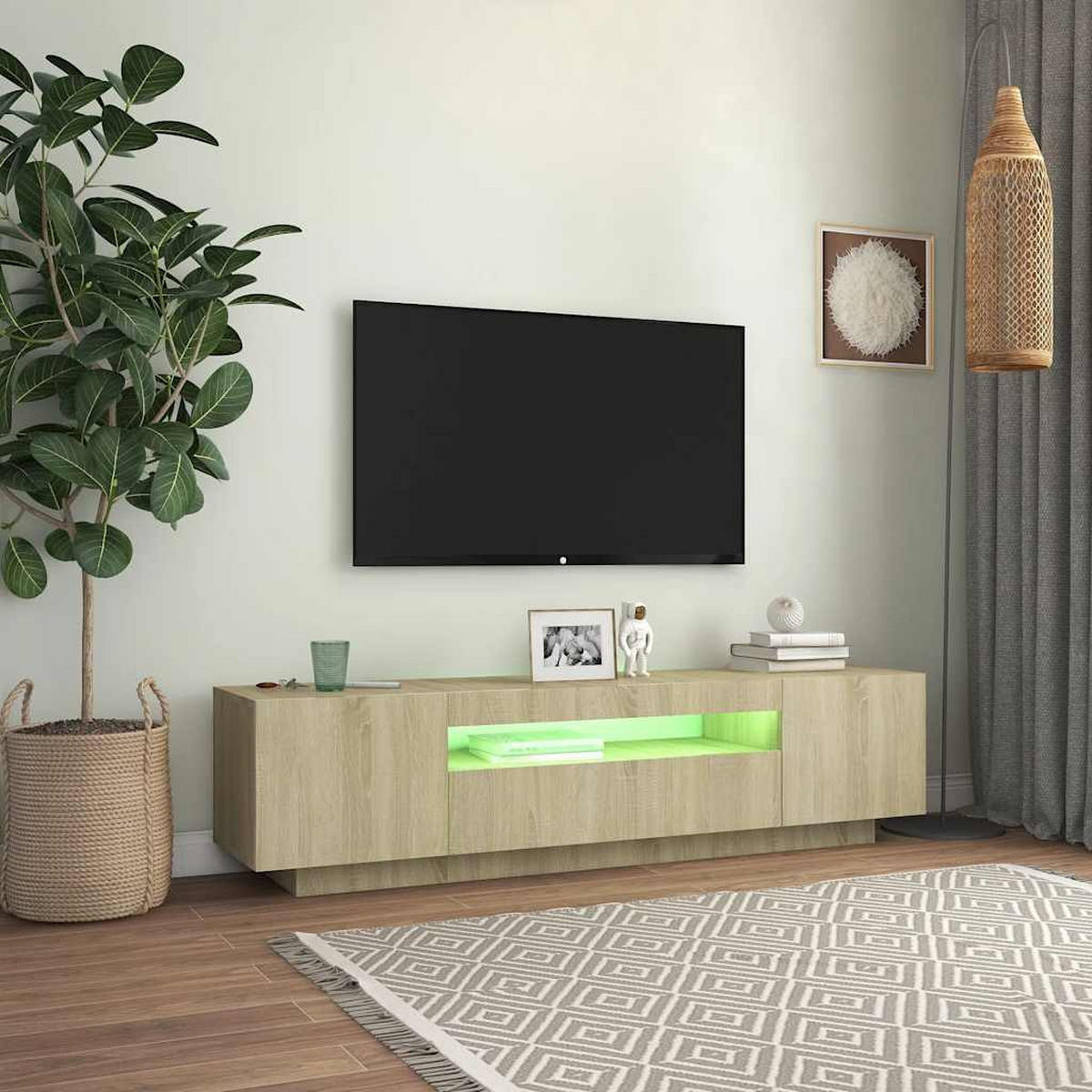 LOWBOARD mit Led-Leuchten 160/35/40 cm aus Holzwerkstoff in Sonoma-Eiche Dekor - Sonoma Eiche, Holz (160/40/35cm) - vidaXL