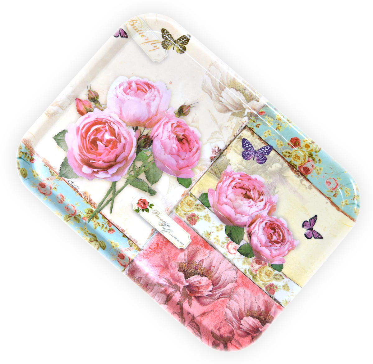 TABLETT England Rosen, rechteckige Melamin Serviertablett 38x26 cm - Rosa, Kunststoff (26/2/38cm) - Lashuma