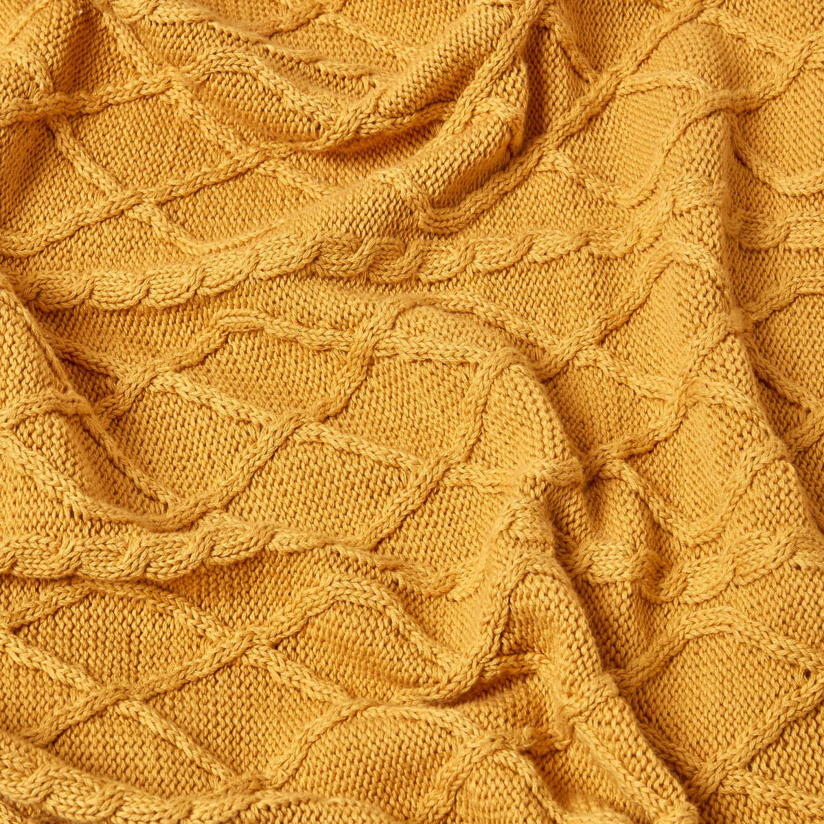 STRICKDECKE 150/200 cm, Baumwolle mit Rautenmuster - Dunkelgelb, Textil (150/200cm) - Homescapes