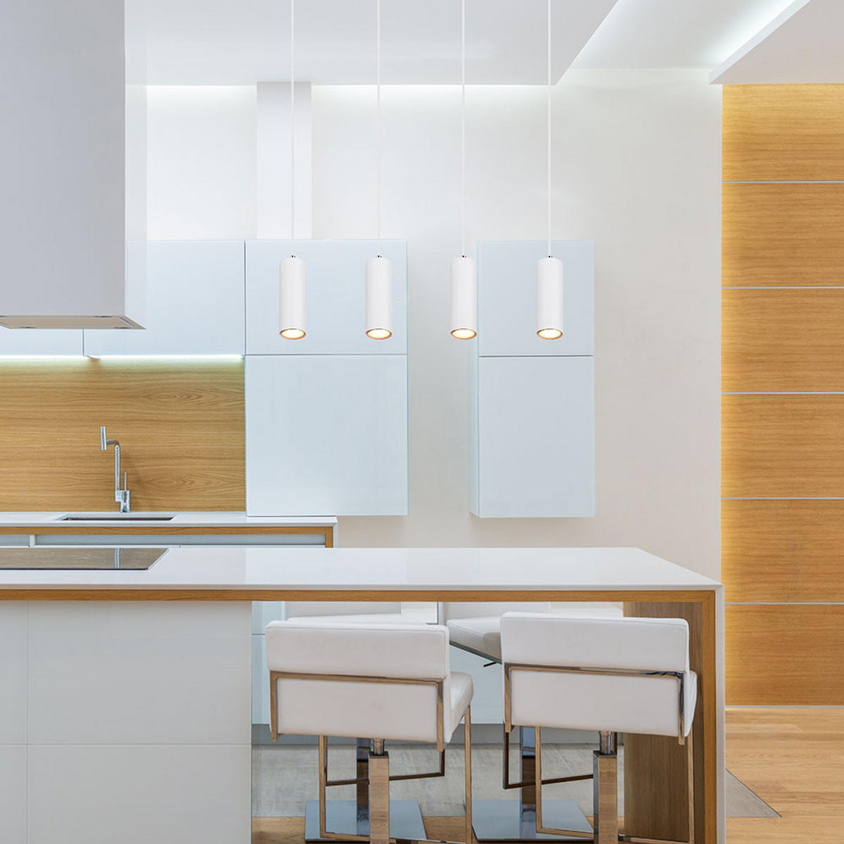 HÄNGELEUCHTE Metall Weiß 4 Flammig - Weiß, Metall (65/6/120cm) - Globo Lighting