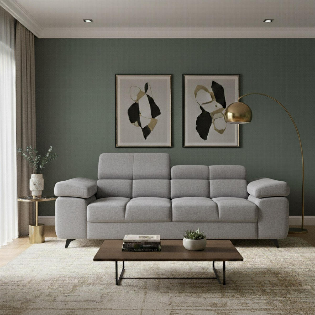 2-SITZER SOFA FJORD, verstellbarer Kopfstütze, braun - Schwarz/Grau, Kunststoff/Textil (194/90/97cm) - KS Home Concept