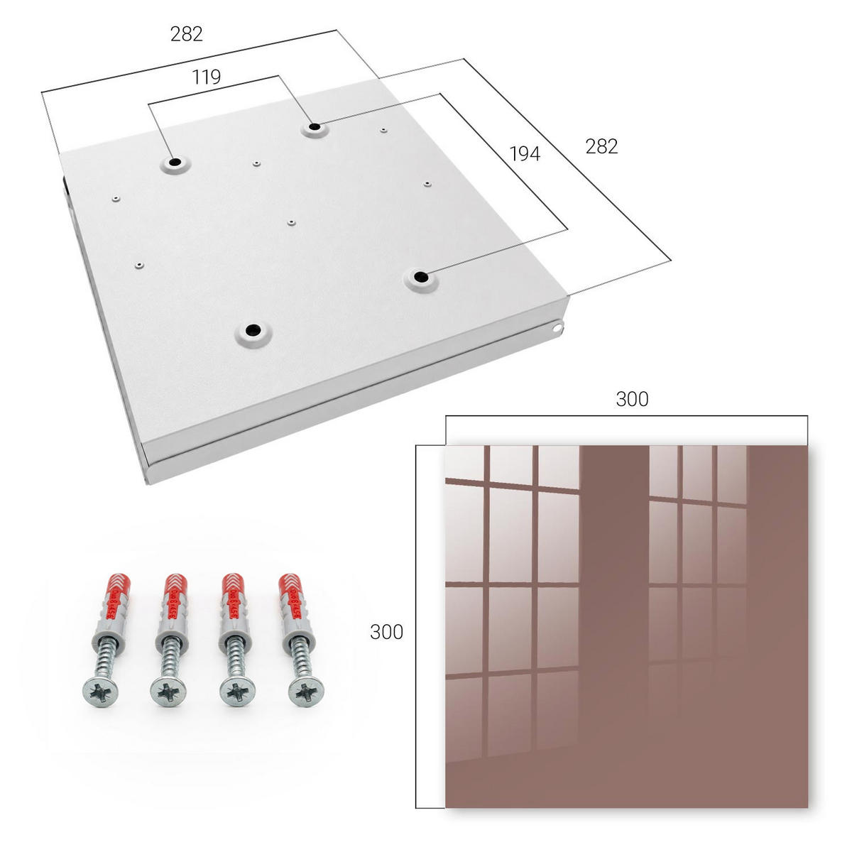 SCHLÜSSELBOX Weiß 30x30 cm – Türöffnung nach rechts - Hellbraun - Braun, Metall (30/30/5cm) - TULUP