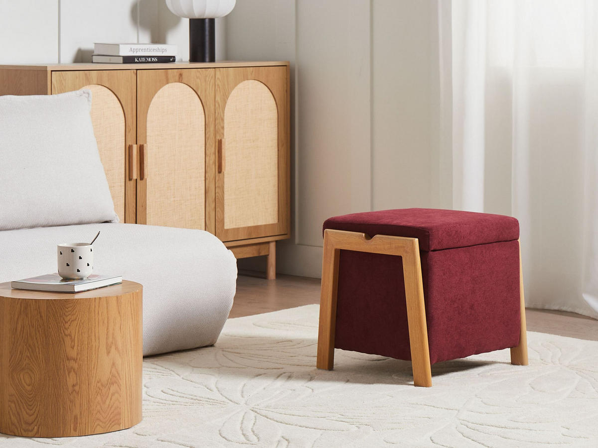 POUF cu spațiu de depozitare textil 45 cm roșu bordeaux Edland - roșu închis, metal (45/44/43cm) - Beliani
