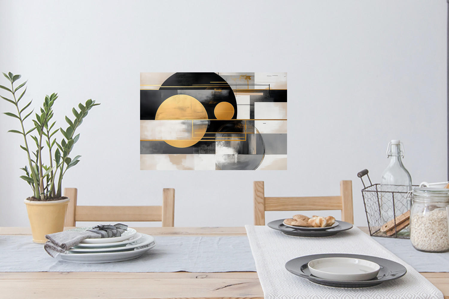 WANDTATTOO Abstrakt - Gold - Silber - Formen - Ästhetisch - Modern 60x40 cm - Goldfarben, Kunststoff (60/40/0.1cm) - MuchoWow