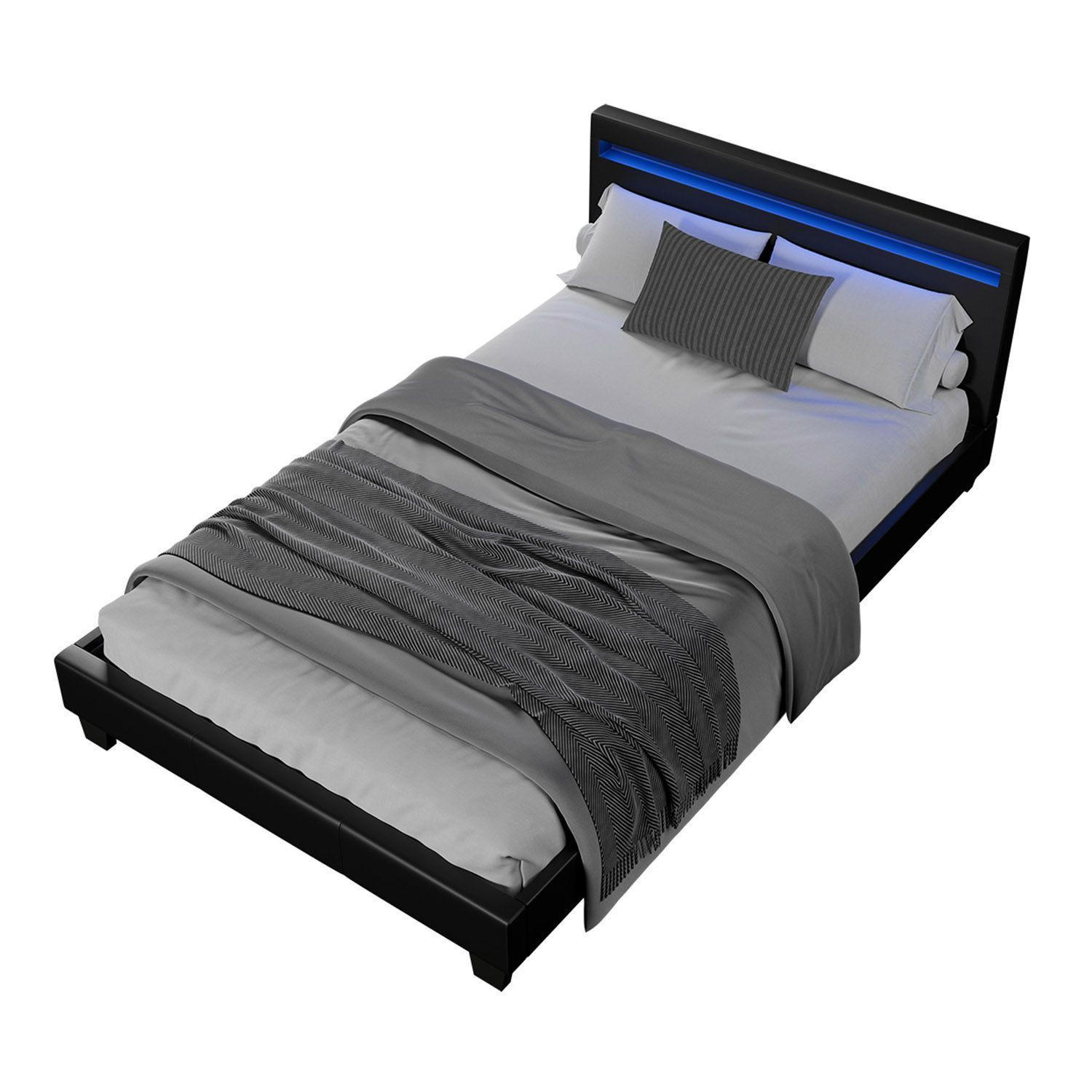 POLSTERBETT Paris mit Matratze und LED schwarz 120x200cm - Schwarz, Textil (120/200cm) - Juskys