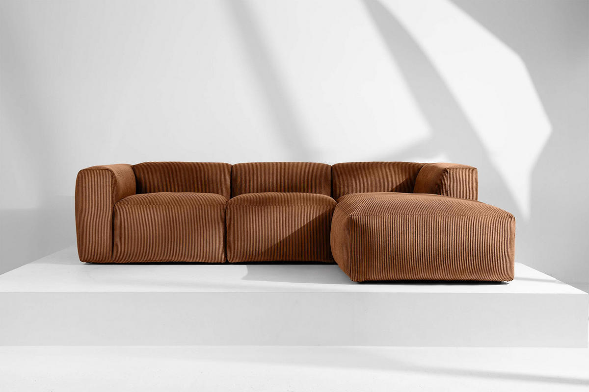 ECKMODULSOFA-RECHTS BUFFO mit extrem weicher und bequemer Sitzfläche, Kordstoff, ore - Orange, Textil (297/180cm) - KONSIMO®