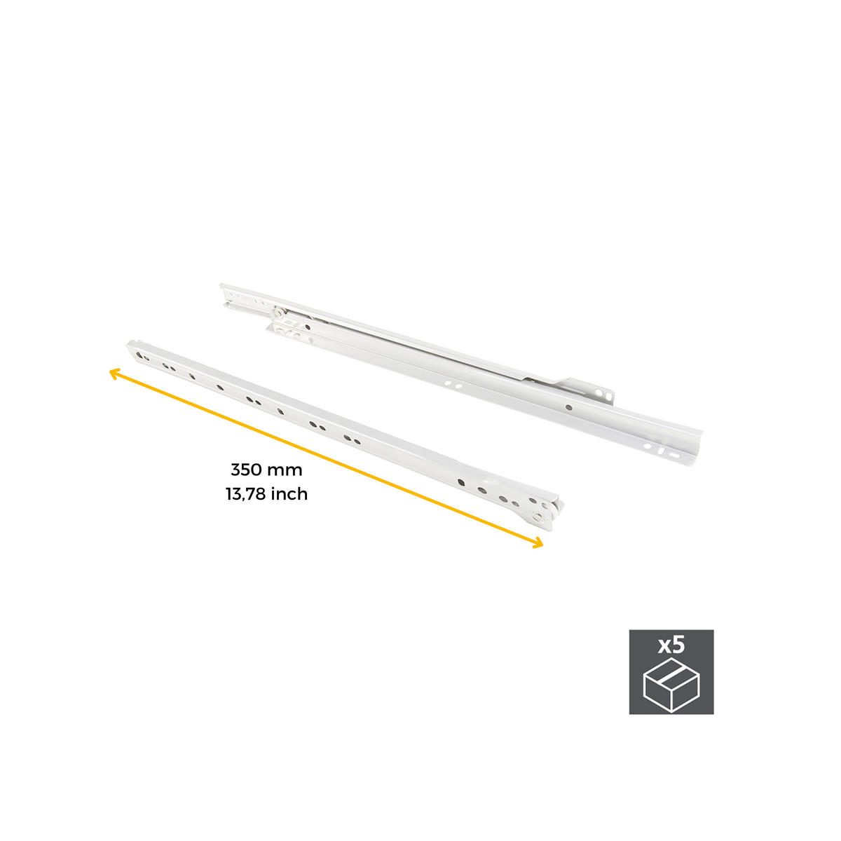 SCHUBLADENFÜHRUNGEN T30, Drop Lock, Länge 350mm, TeilVollauszug, Stahl, Weiß 5er-set - Weiß, Metall (16/4/37cm) - EMUCA