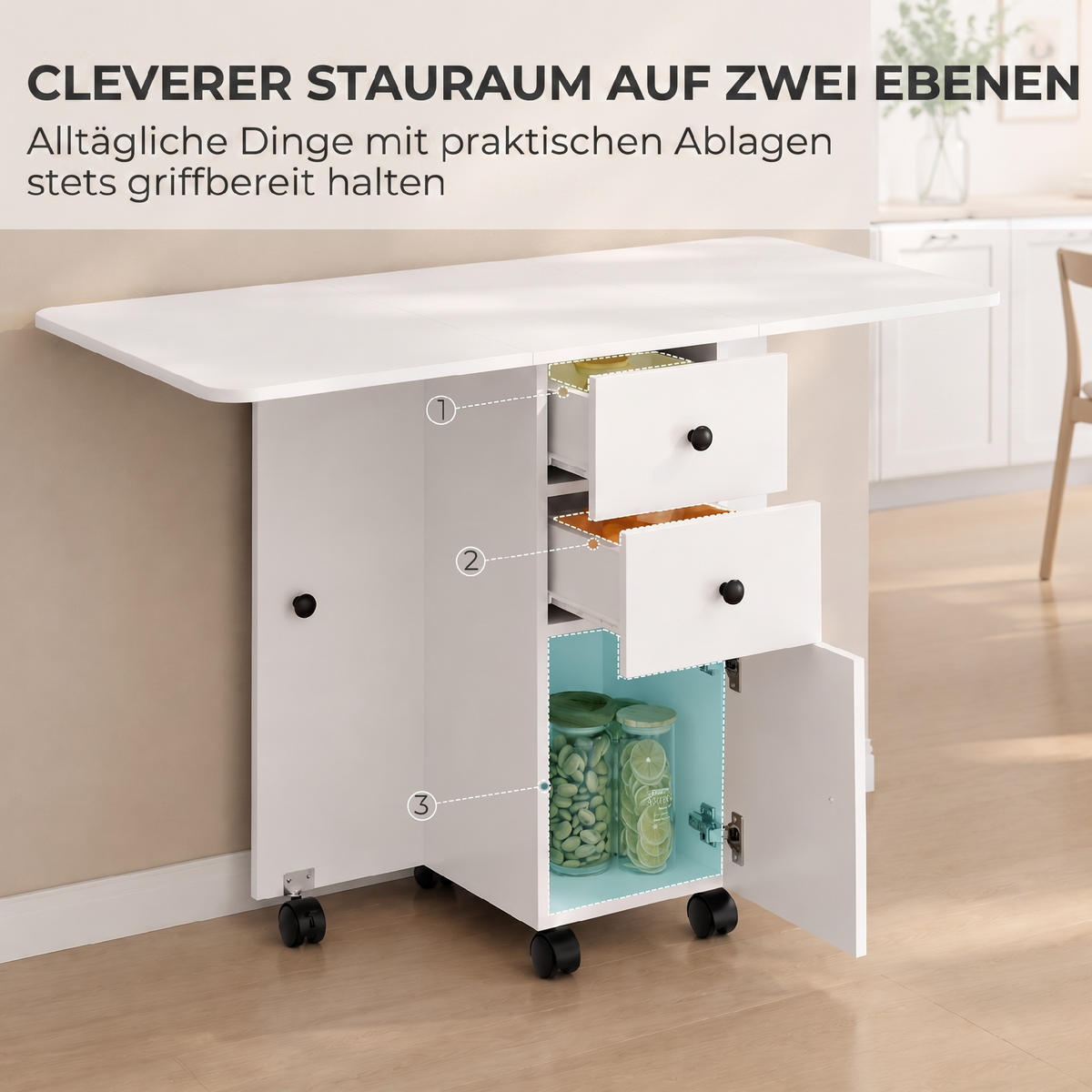 KLAPPBARER-ESSTISCH Spanplatte Weiß - Weiß, Holzwerkstoff/Kunststoff (120/60/76.5cm) - HOMCOM