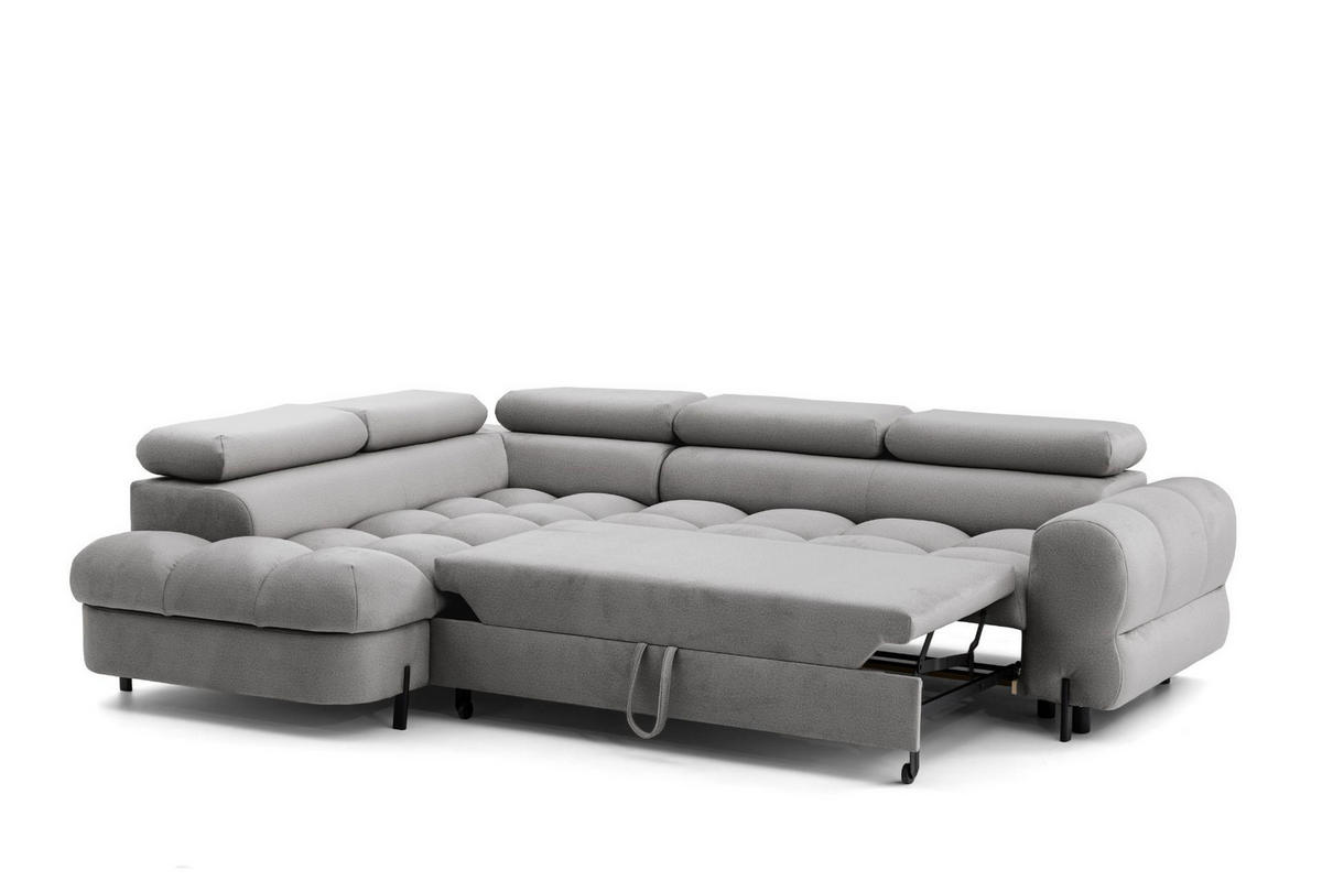 ECKSOFA BOWL L Links mit Schlaffunktion 125x195 Velours Grau - Schwarz/Grau, Holz/Textil (260/195cm) - Muffo