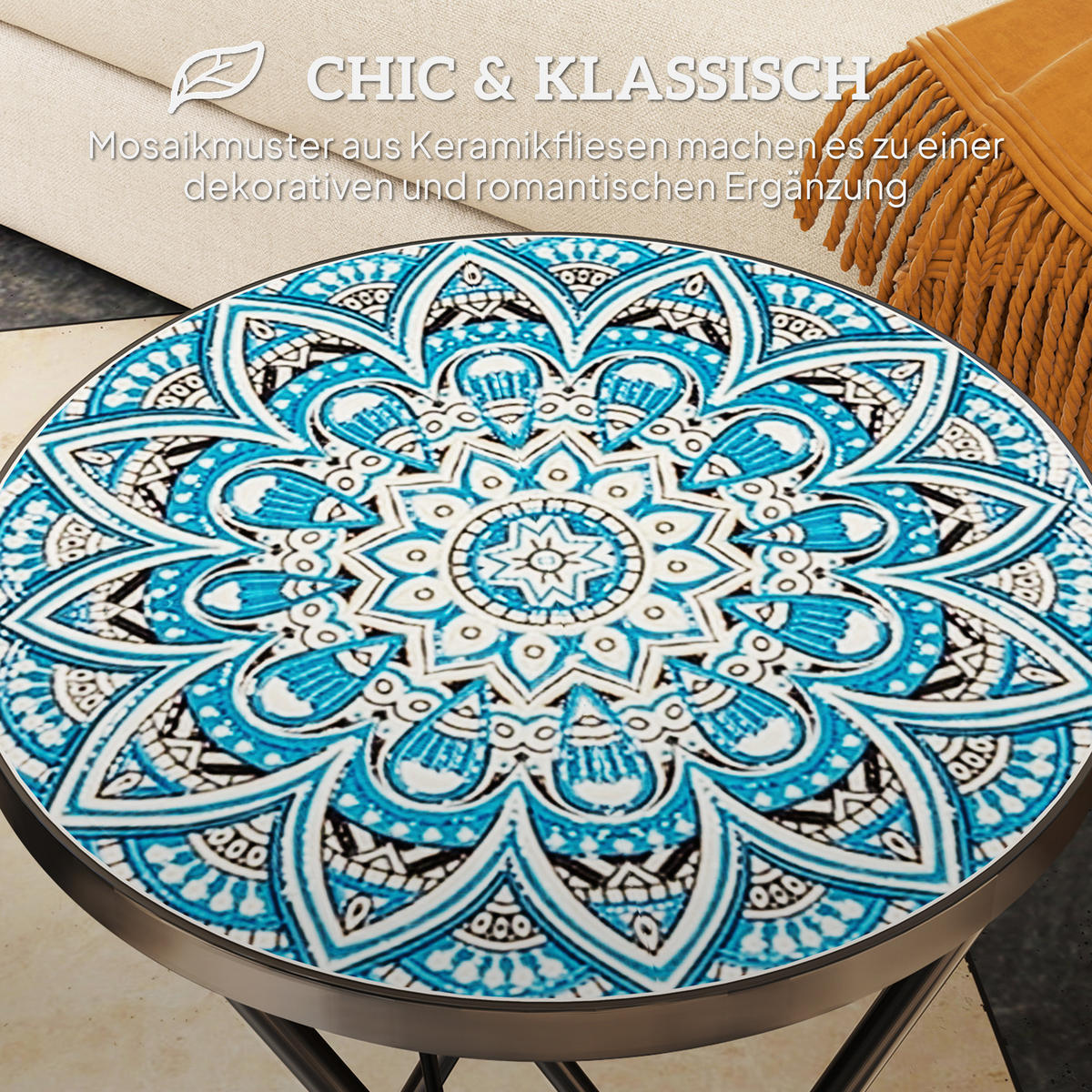 BEISTELLTISCH klappbar mit Mosaik-Design - Blau, Metall (35.5/35.5/55cm) - Outsunny