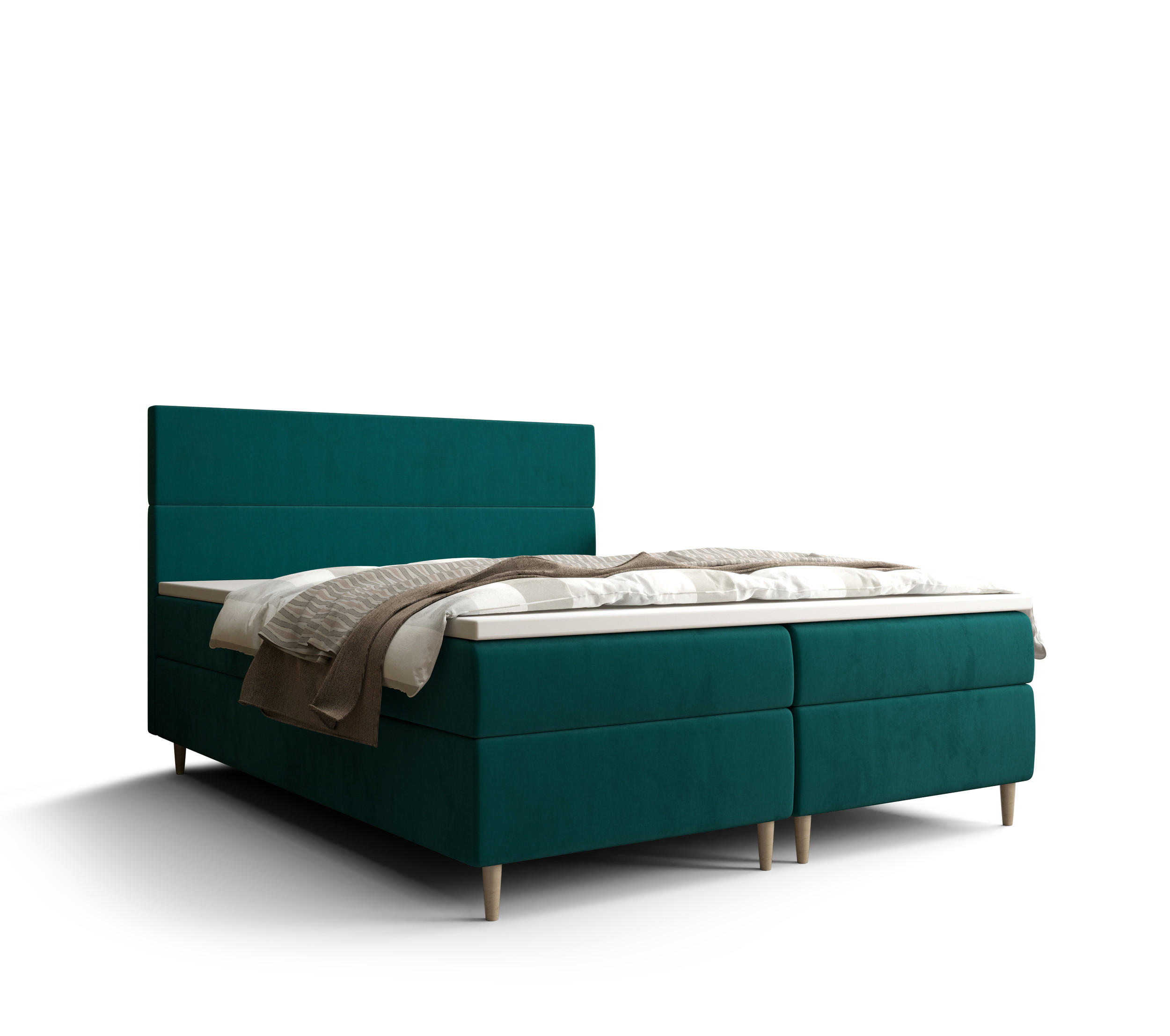 BOXBETT FLO mit Matratze H3, Bonell und Topper 160x200 Itaka 39 - Grün, Holz/Textil (160/200cm) - Bedante