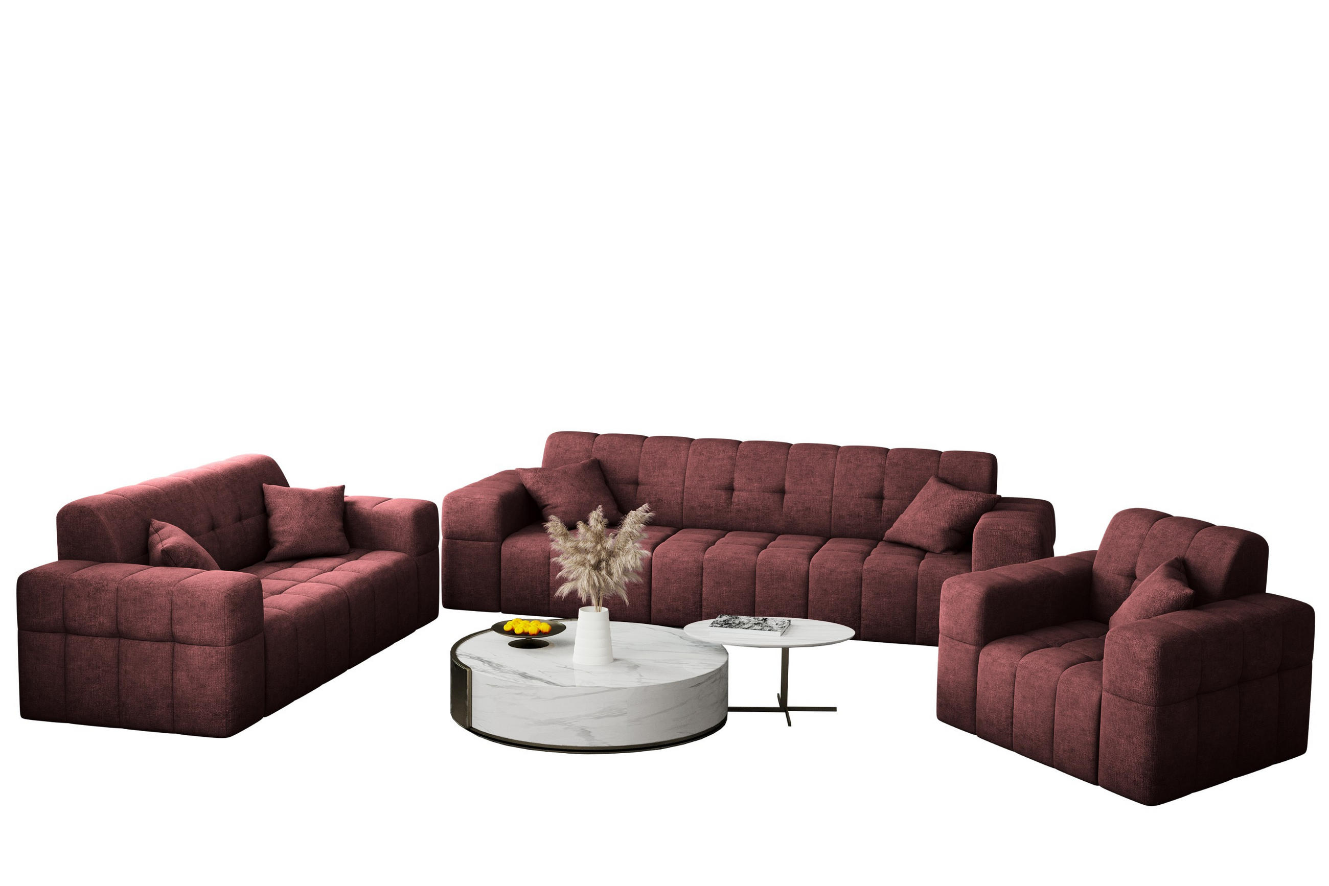 SITZGARNITUR 3+2+1 NIMES Stoff Perfect Harmony Rotwein - Rot, Holz/Textil (245/82/92cm) - Kaiser Möbel