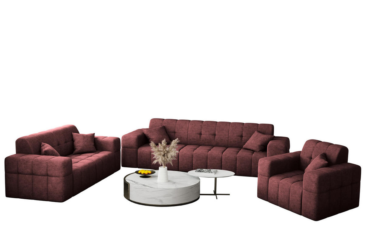 SITZGARNITUR 3+2+1 NIMES Stoff Perfect Harmony Rotwein - Rot, Holz/Textil (245/82/92cm) - Kaiser Möbel