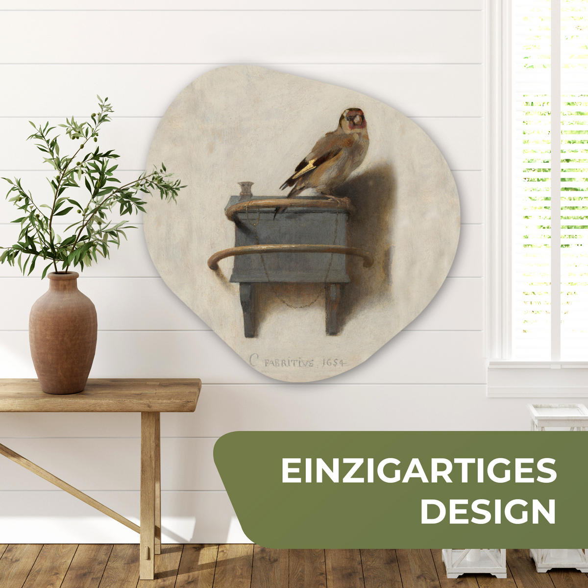 WANDBILD Stieglitz - Alter Meister - Carel Fabritius 90x90 cm - Grau, Kunststoff (90/90cm) - MuchoWow