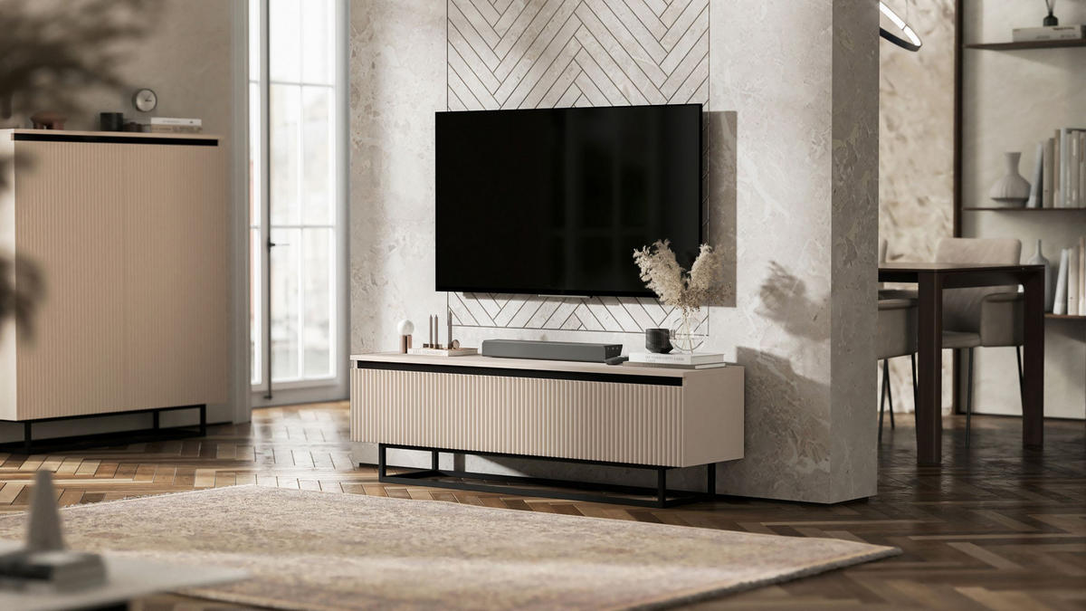 TV-SCHRANK Selene Kachmir Matt mit Metallrahmen 140 cm - Kaschmir/Schwarz, Holzwerkstoff/Metall (140/44/35cm) - Meble Lindner