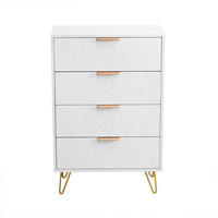 KOMMODE WEIß 4 Schubladen Rautenmuster Melamin - Weiß, Holzwerkstoff (34/90/60cm) - SHOPENTRA