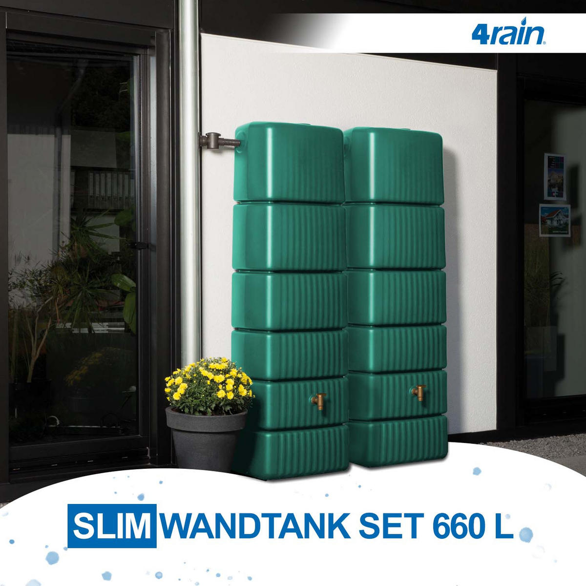 WANDTANK-SET 660 L dunkelgrün 2 x 330 L inkl. Verbindungsset - Grün, Kunststoff (126/182/37cm) - 4rain