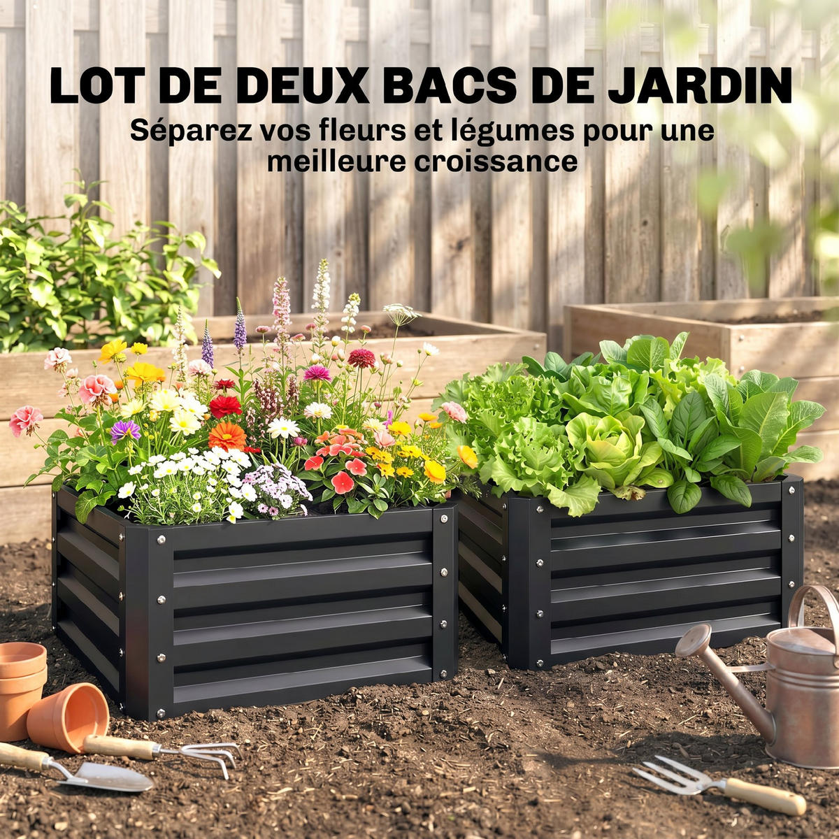 HOCHBEET-SET DE-12214 2er-Set 60/60/30,5 cm mit offenem Boden Grau - Grau, Metall (60/30.5/60cm) - ComfortXL