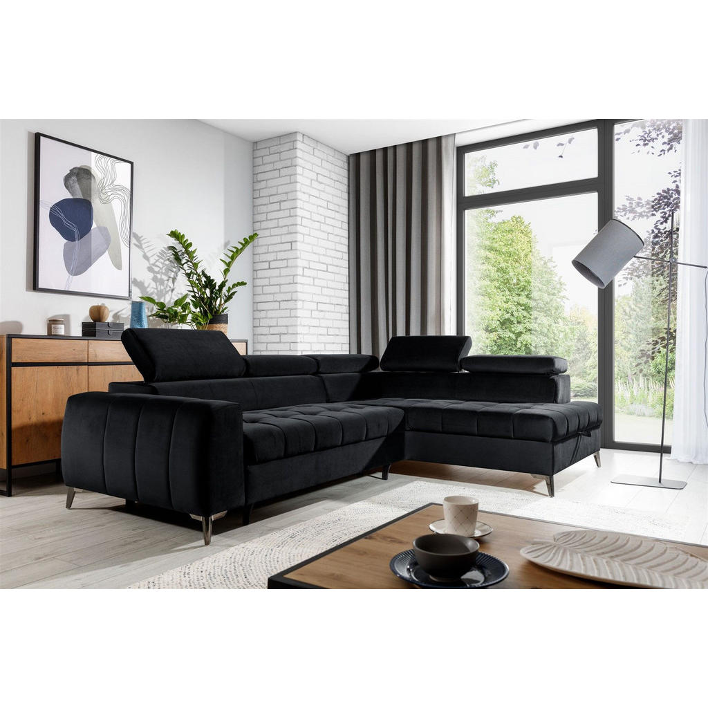 Thumbnail - Fun Möbel Ecksofa, Schwarz, Textil, L-Form, 275x200 cm, Wohnzimmer, Sofas & Couches, Wohnlandschaften, Ecksofas