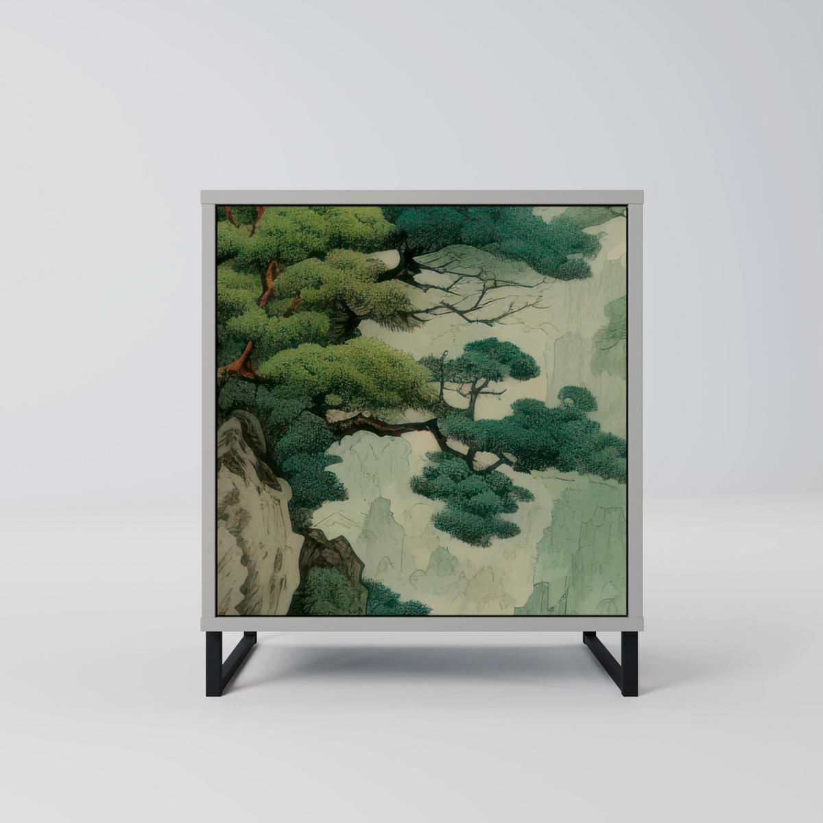 SIDEBOARD VERDURE ABYSS, Grau, 57,5x42x67,5 cm, Schwarze Metall-Rahmenfüße - Multicolor/Schwarz, Holzwerkstoff/Metall (57.5/67.5/42cm) - SpaceRebels