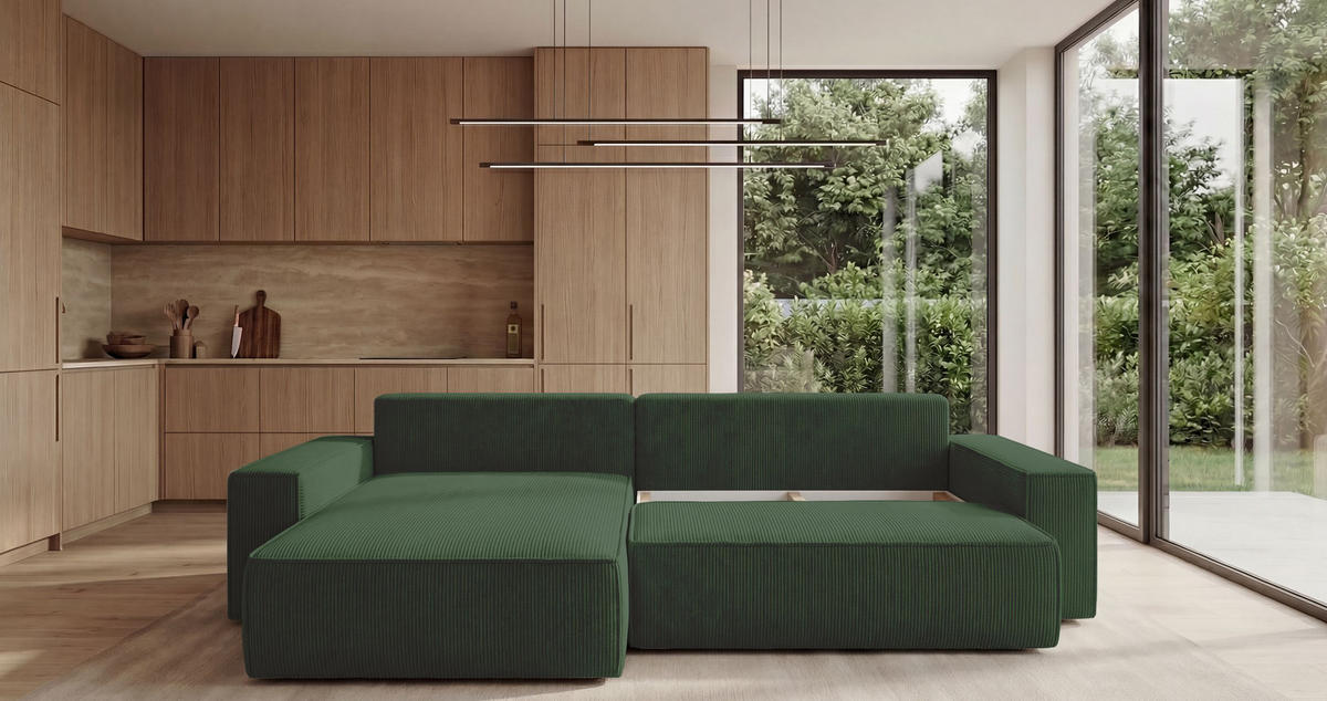 ECKSOFA California mit Schlaffunktion Grün Links - Grün, Textil (280/185cm) - Cornero