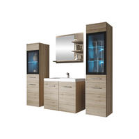 BADMÖBEL-SET Madrit I mit RGB LED Beleuchtung - Eiche San Remo, Holzwerkstoff (30/132/30cm) - MIRJAN24