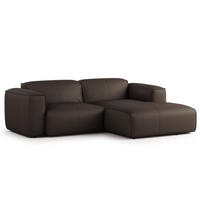 ECKSOFA mit XL-Longchair - Dunkelbraun/Schwarz, Leder/Kunststoff (260/171cm) - home24