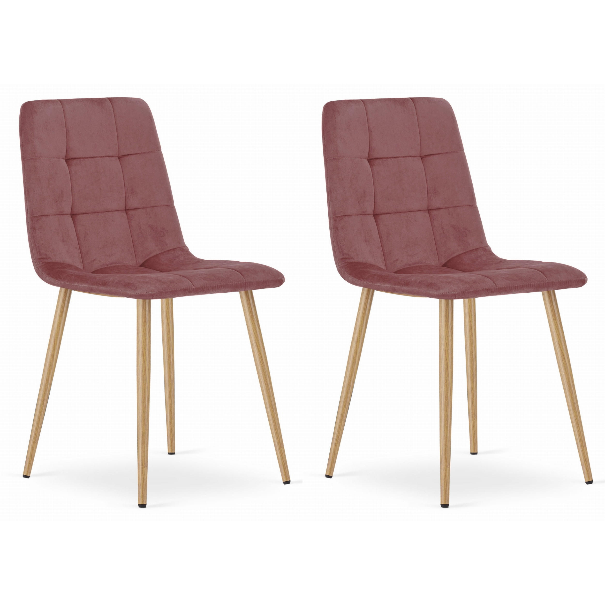 STUHL CETARA 2-er Set, Rosa, Metallbeine in Holzfarbe, mit Samtstoff gepolstert - Rosa, Textil/Metall (45/87/51cm) - Komodee