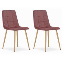 STUHL CETARA 2-er Set, Rosa, Metallbeine in Holzfarbe, mit Samtstoff gepolstert - Rosa, Textil/Metall (45/87/51cm) - Komodee