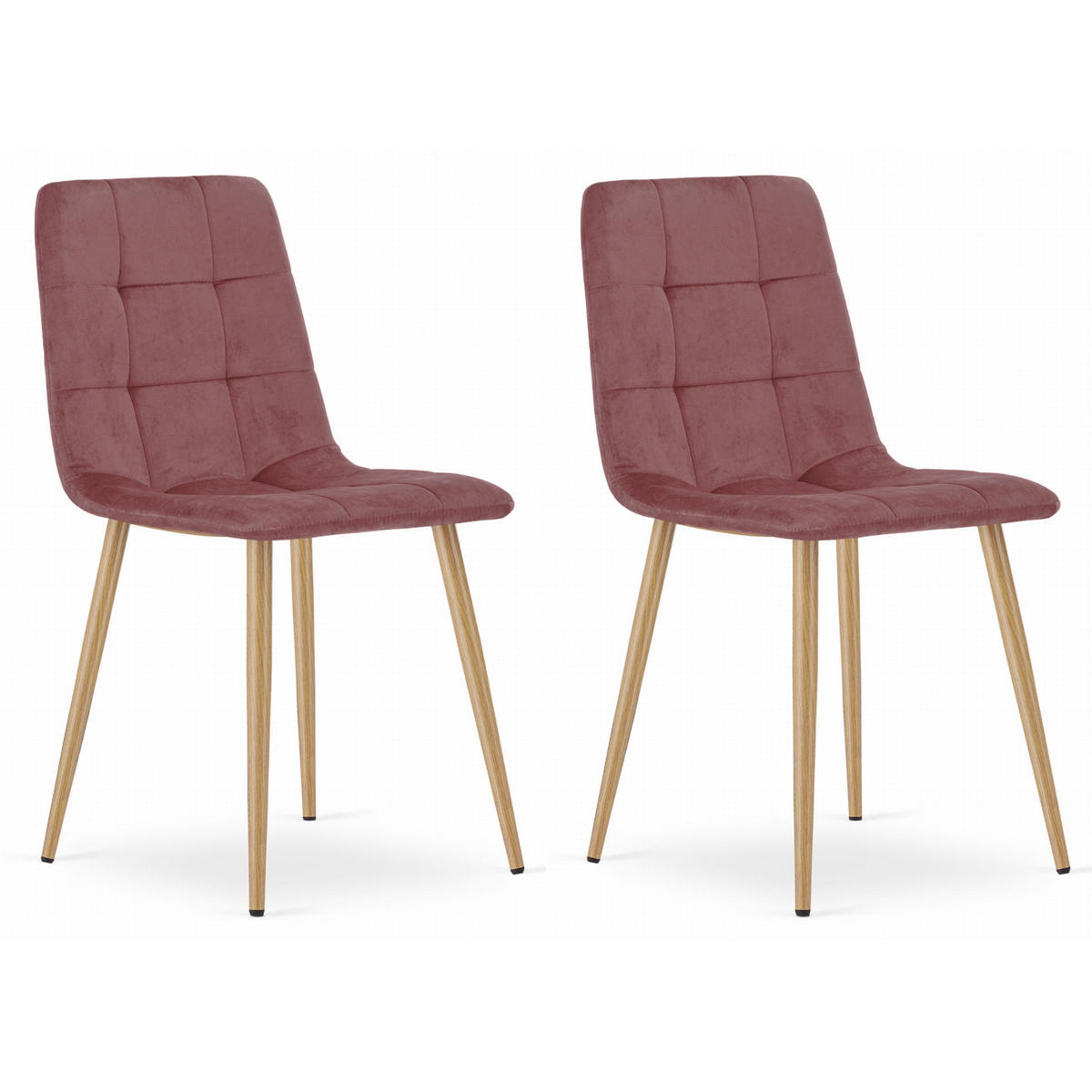STUHL CETARA 2-er Set, Rosa, Metallbeine in Holzfarbe, mit Samtstoff gepolstert - Rosa, Textil/Metall (45/87/51cm) - Komodee
