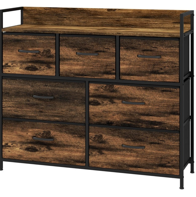 KOMMODE 98/29/85 cm aus Polyester, Stahl & MDF mit 7 Stoffschubladen Braun - Braun, Holzwerkstoff (98/85/29cm) - Modenvie