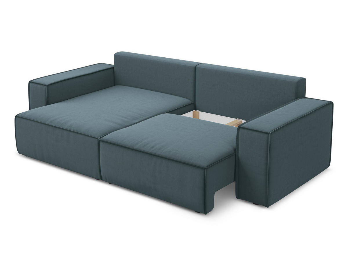 ECKSOFA mit Schlaffunktion Samt Stoff Blau - Blau/Petrol, Kunststoff/Textil (148/257cm) - Makamii