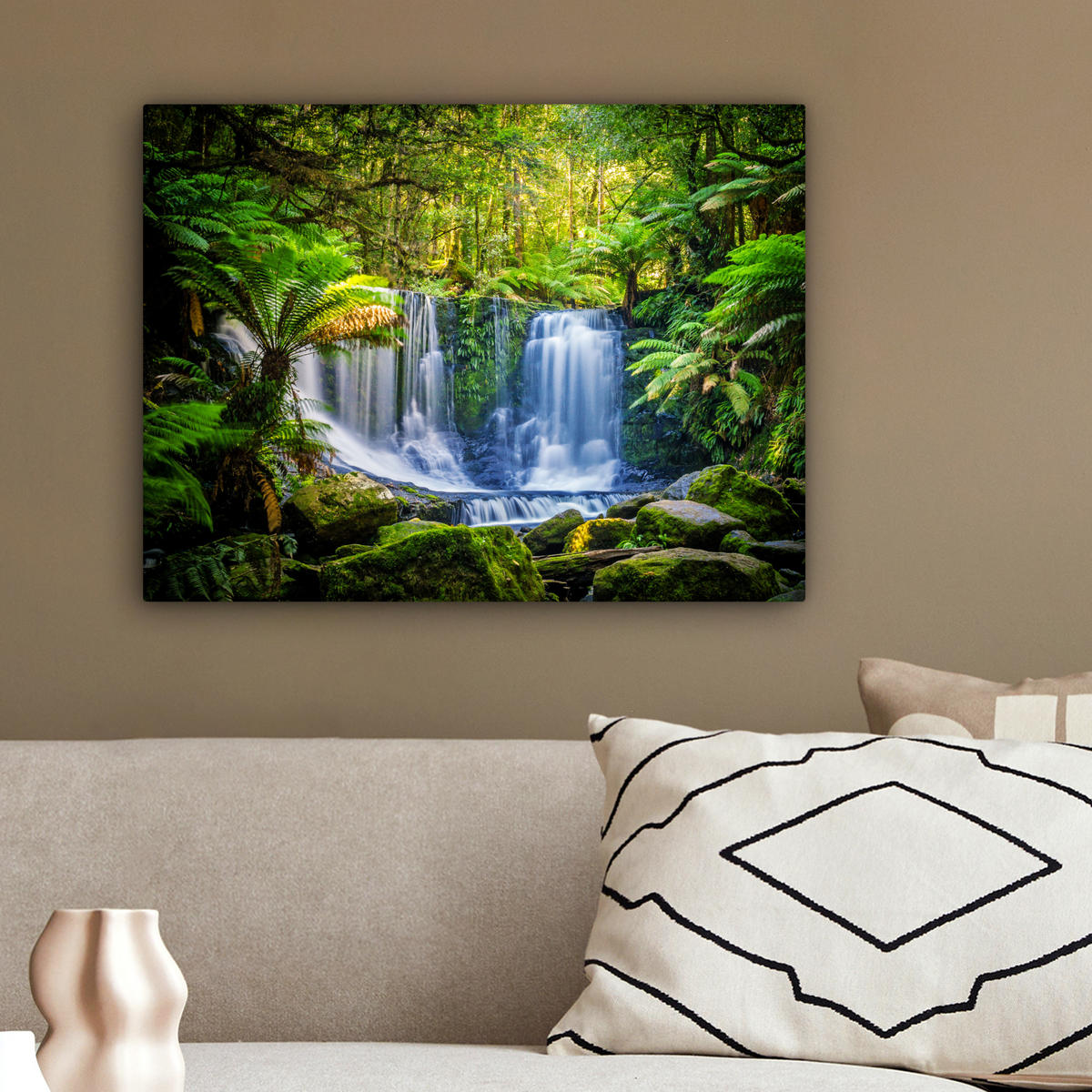 LEINWANDBILD Dschungel - Wasserfall - Australien - Pflanzen - Natur 40x30 cm - Dunkelgrün, Textil (40/30cm) - MuchoWow