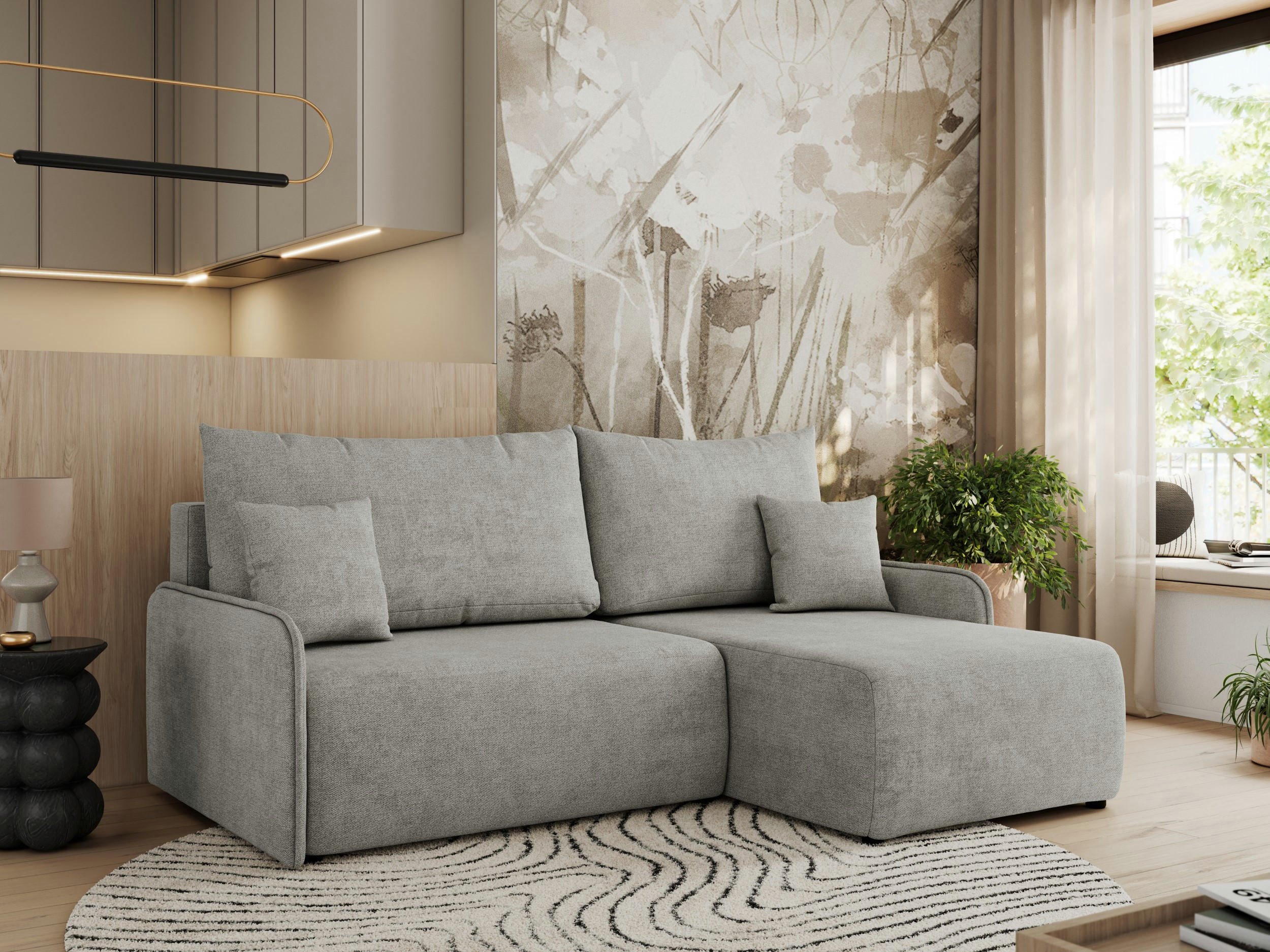 ECKSCHLAFSOFA ARPA L Hellgrau Struktur - rechts - Hellgrau/Schwarz, Kunststoff/Textil (150/198cm) - MKS