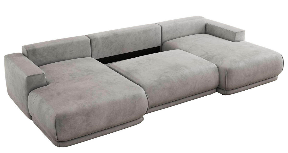SEDACIA SÚPRAVA RINA U Svetlosivá Zamat - čierna/svetlosivá, textil/plast (360/85/170cm) - MKS