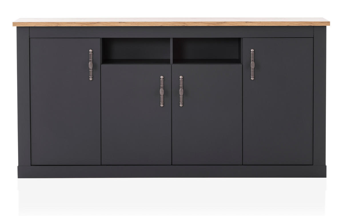 SIDEBOARD grau, Eiche Wotan, Landhaus 200 cm, Kommode mit Soft-Close - Silberfarben/Eiche Wotan, Holzwerkstoff/Kunststoff (200/104/45cm) - Furn.Design
