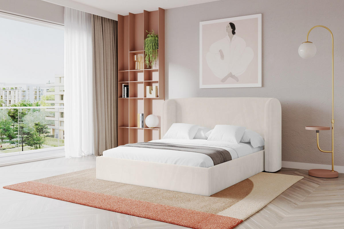 POLSTERBETT mit Bettkasten und Lattenrost, Boxbett ohne Matratze - ESTI 160x200 Beige - Greige, Holzwerkstoff/Textil (160/200cm) - ALTDECOR