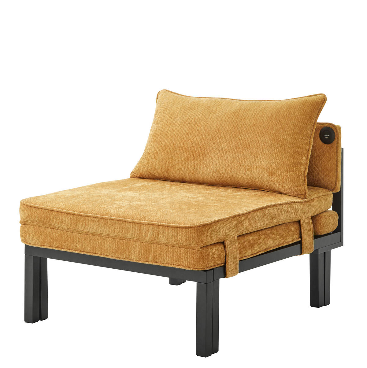 SCHLAFSESSEL ausziehbar mit USB Type-C Samt Gelb - Gelb, Holz (82/79/176cm) - Meubliv