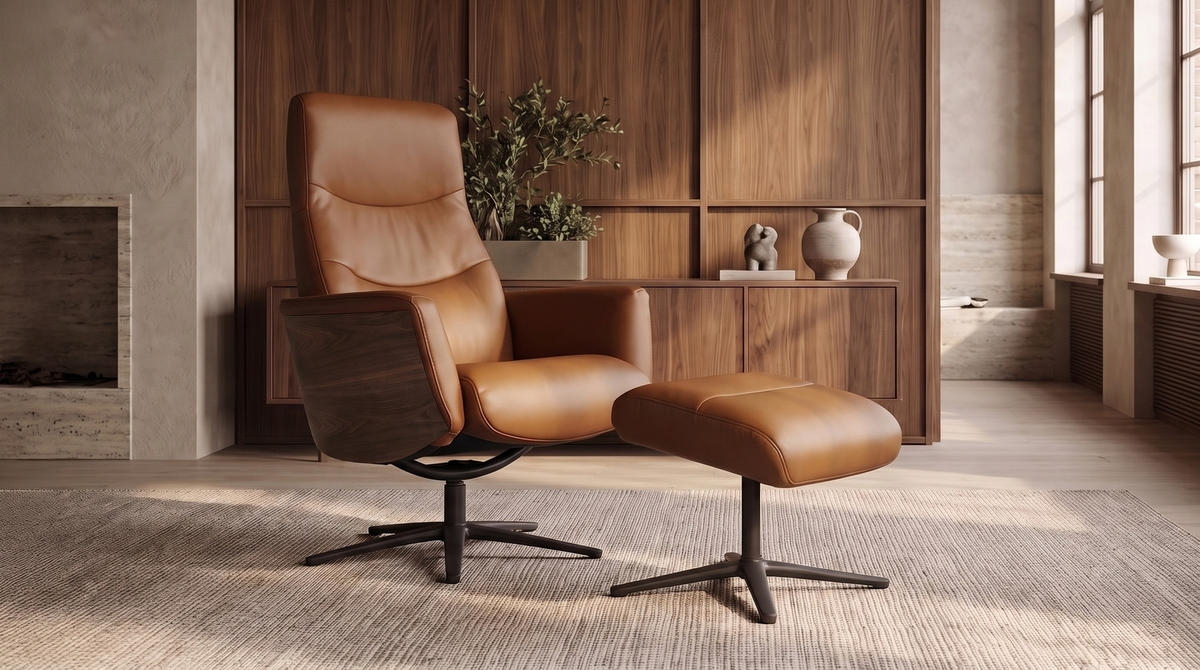 RELAXSESSEL VANITAS Braun Leder Relaxfunktion - Schwarz/Braun, Leder/Metall (75/108/86cm) - KAWOLA