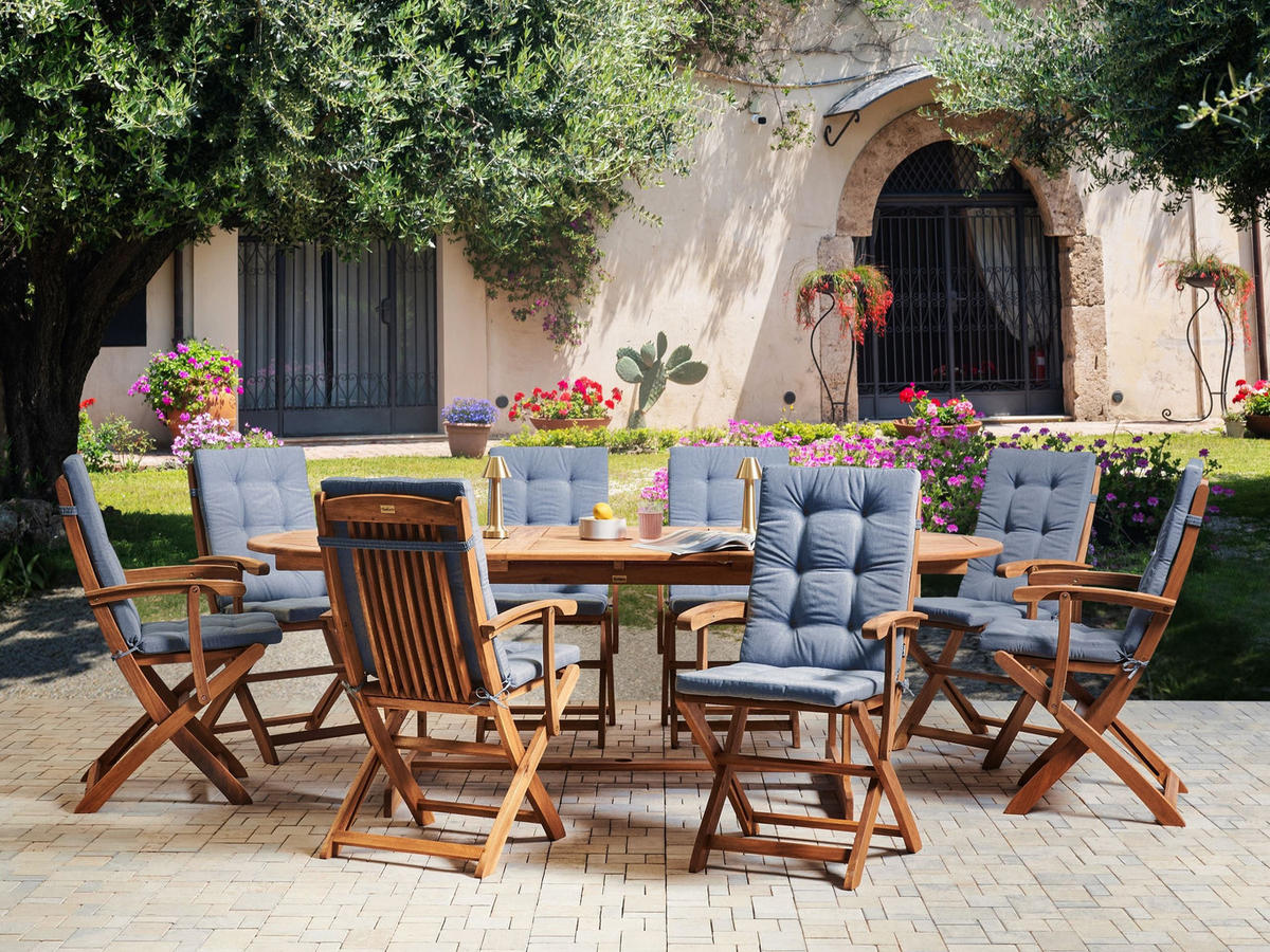 GARTENMÖBEL-SET 8-Sitzer Blau Akazienholz Maui Premium - Braun, Holz - Beliani