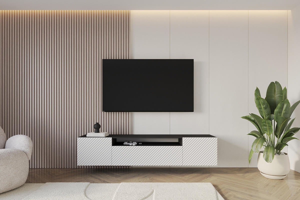 LOWBOARD ZENO-W 200x40x41 cm - Schwarz / Weiß - Weiß, Holzwerkstoff (200/40/41cm) - ALTDECOR