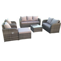 GARTENMÖBEL SET MIT LIEGESTUHL Polyrattan Outdoor 8-Sitzer - Dunkelgrau/Grau, Glas/Kunststoff - Fimous