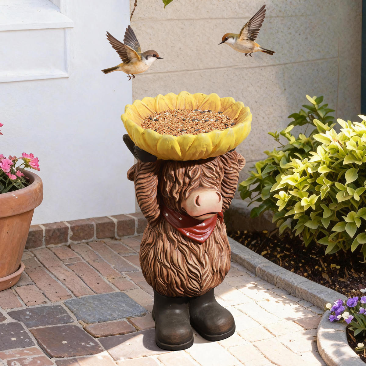 50CM H Hochland-Vogel-Futter- und Trinkautomat für den Außenbereich, aus MGO-Material, geeignet für Garten, Veranda und Hof - Multicolor, Kunststoff (28/50/28cm) - Hometopia