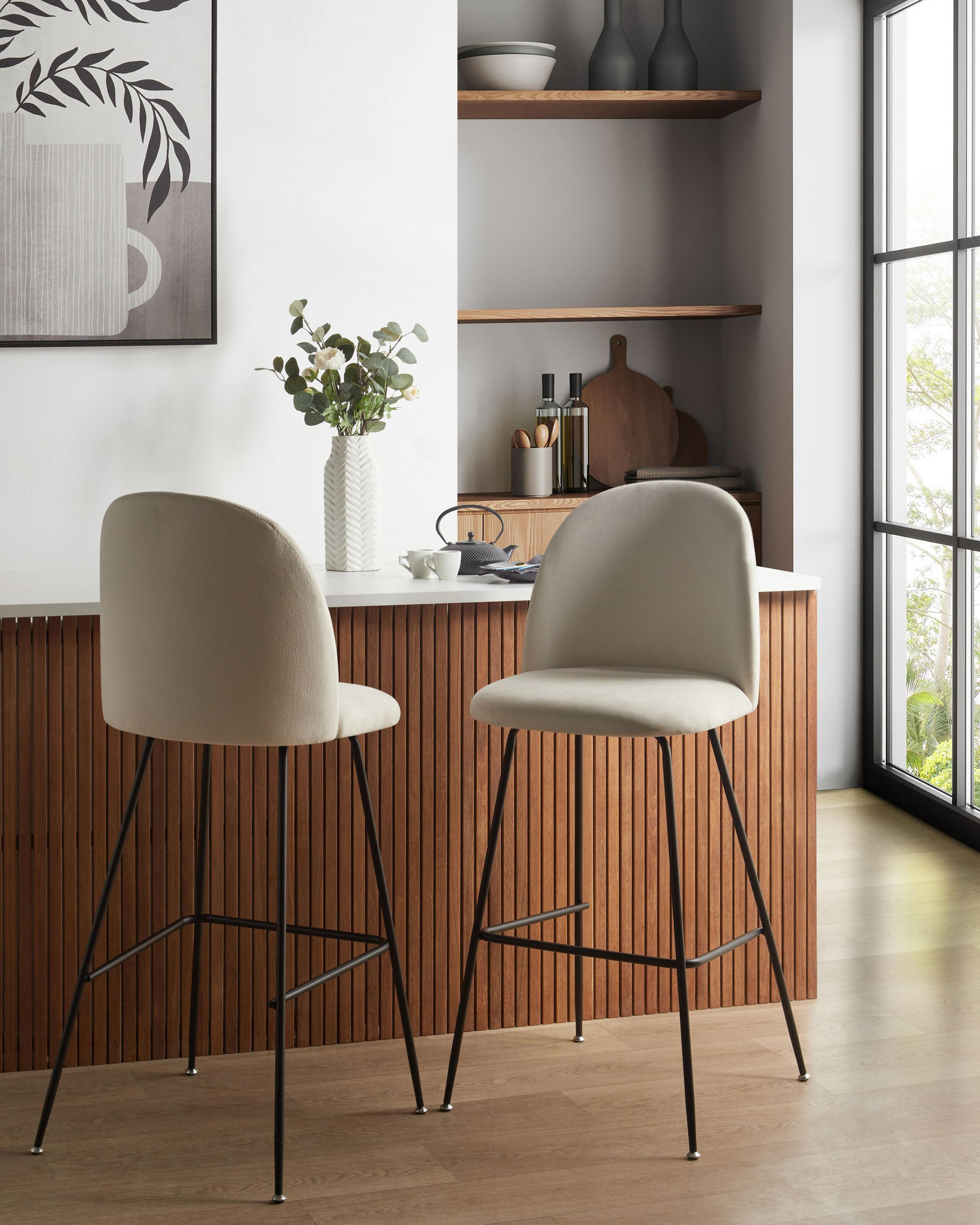 Thumbnail - Beliani Barstuhl, Weiß, Schwarz, Textil, 52x114x54 cm, Esszimmer, Barmöbel, Barhocker