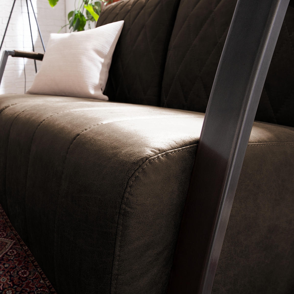 2-SITZER SOFA - Antiklederlook - Graubraun, Textil (114/83/83cm) - home24