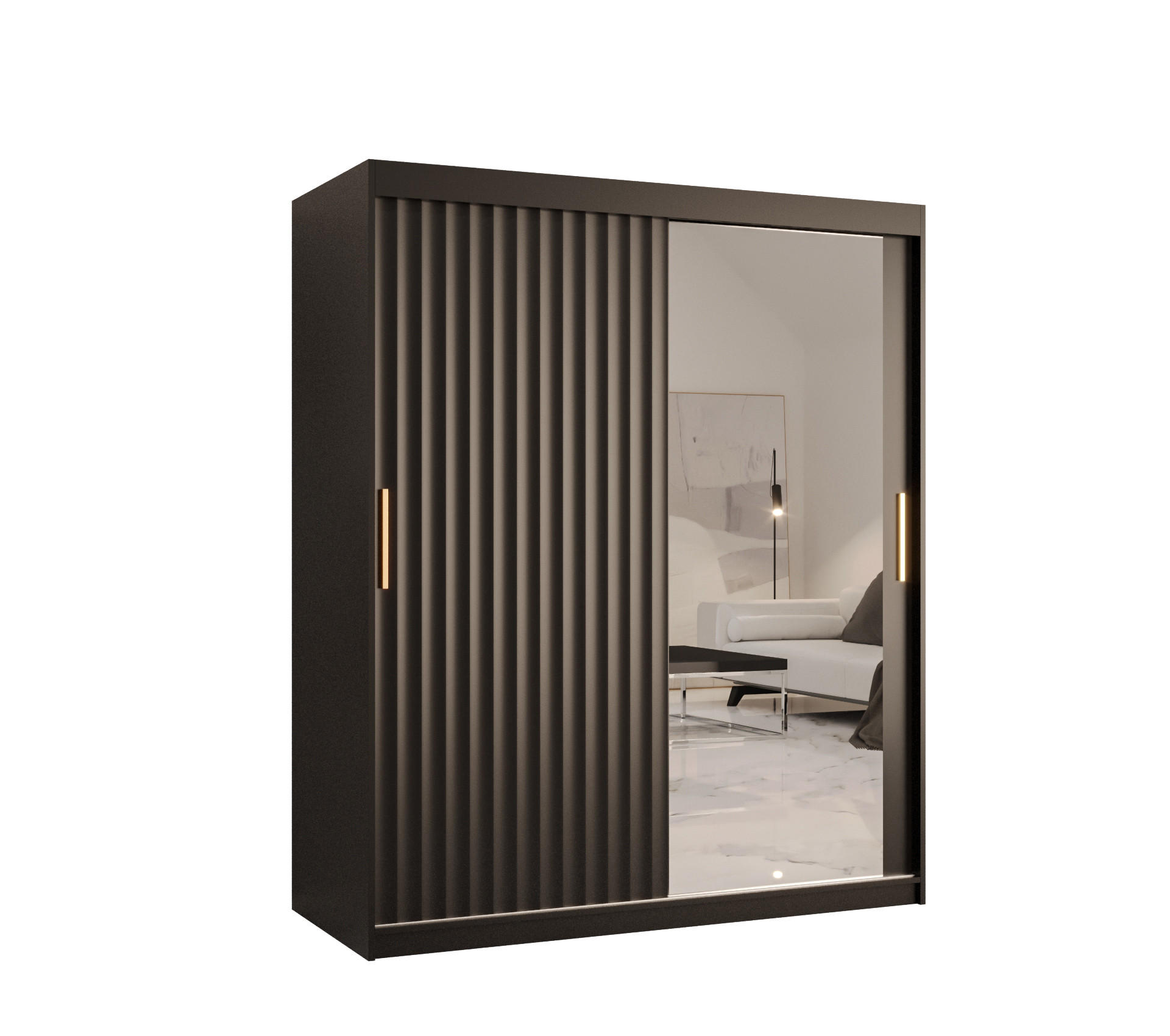 SCHWEBETÜRENSCHRANK 200/150/62 2-türig - Goldfarben/Schwarz, Holz/Kunststoff (150/200/62cm) - Abiks Möbel