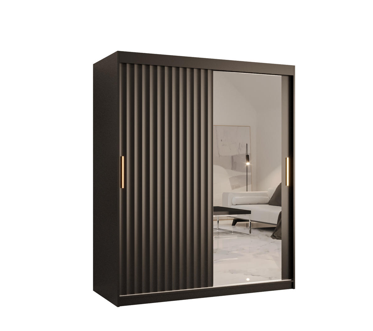 SCHWEBETÜRENSCHRANK 200/150/62 2-türig - Goldfarben/Schwarz, Holz/Kunststoff (150/200/62cm) - Abiks Möbel