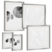 BILDER SET 5er Set - 50x50 cm & 20x30 cm & 40x60 cm Silberner Rahmen - Abstrakte Kunst, Farbspritzer - Silberfarben, Kunststoff (40/60cm) - TULUP