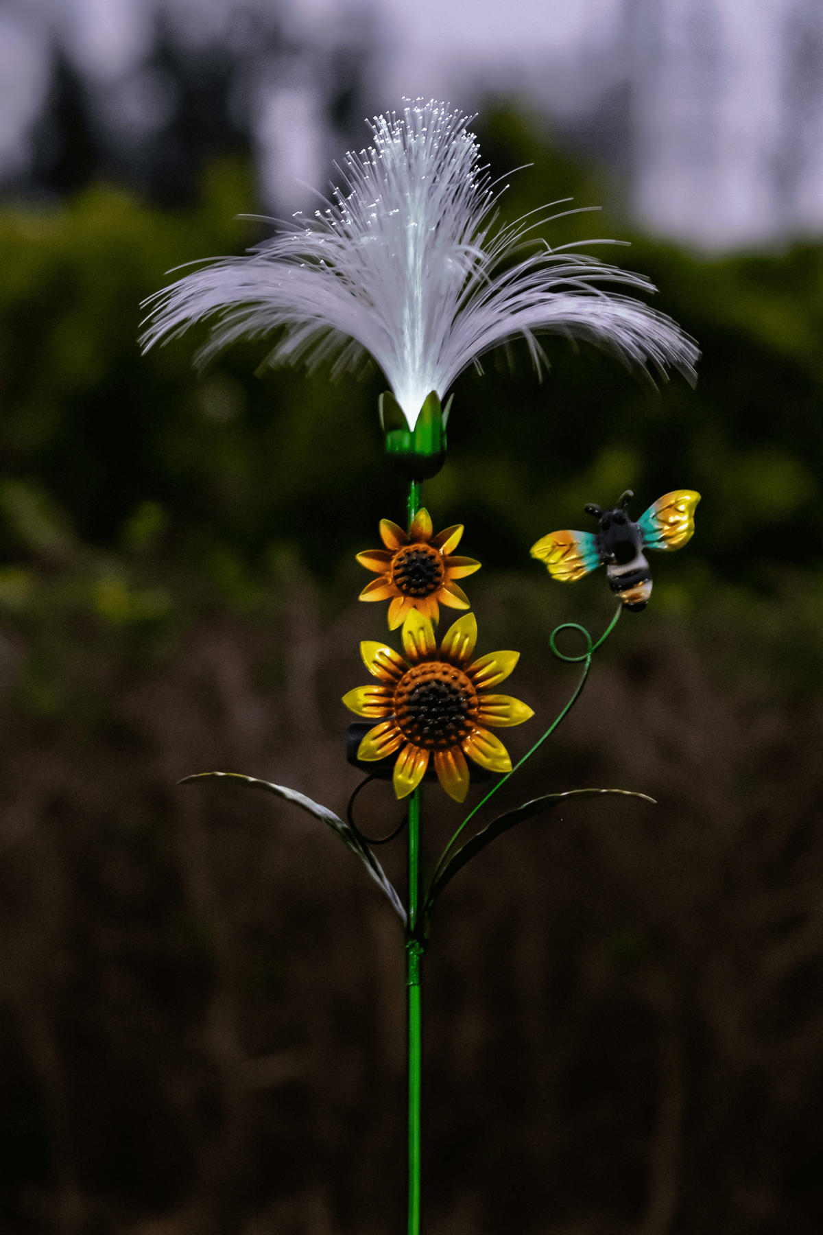 LED-SOLAR-GARTENSTECKER - Sonnenblume mit Fiber-Beleuchtung und Dämmerungssensor für stilvolle Garten-Dekoration, 1er-Set - Weiß, Kunststoff (5/28/93cm) - Northpoint